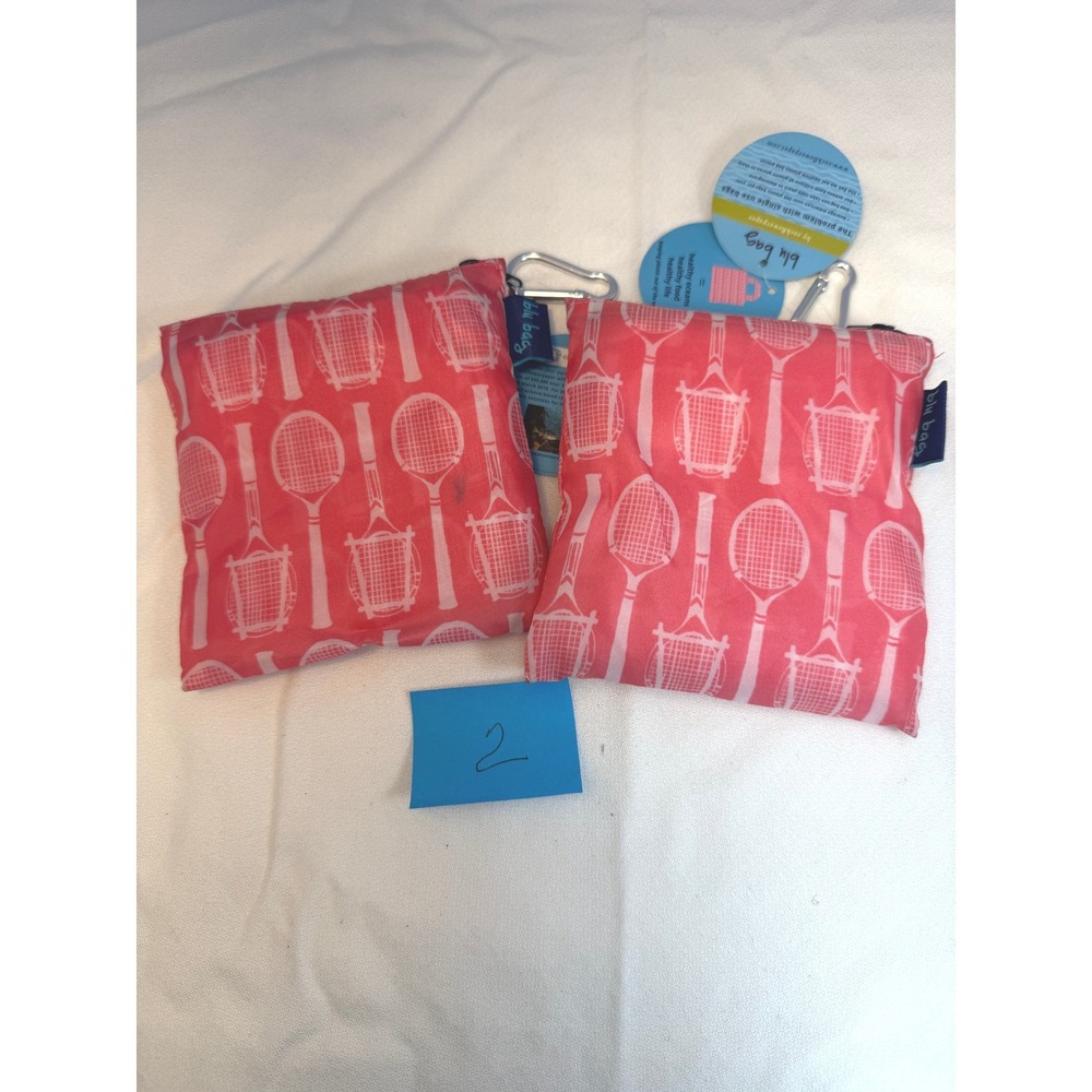 Pack of TWO BLU Reusable Tote Bags Red Tennis Racket Print NWT